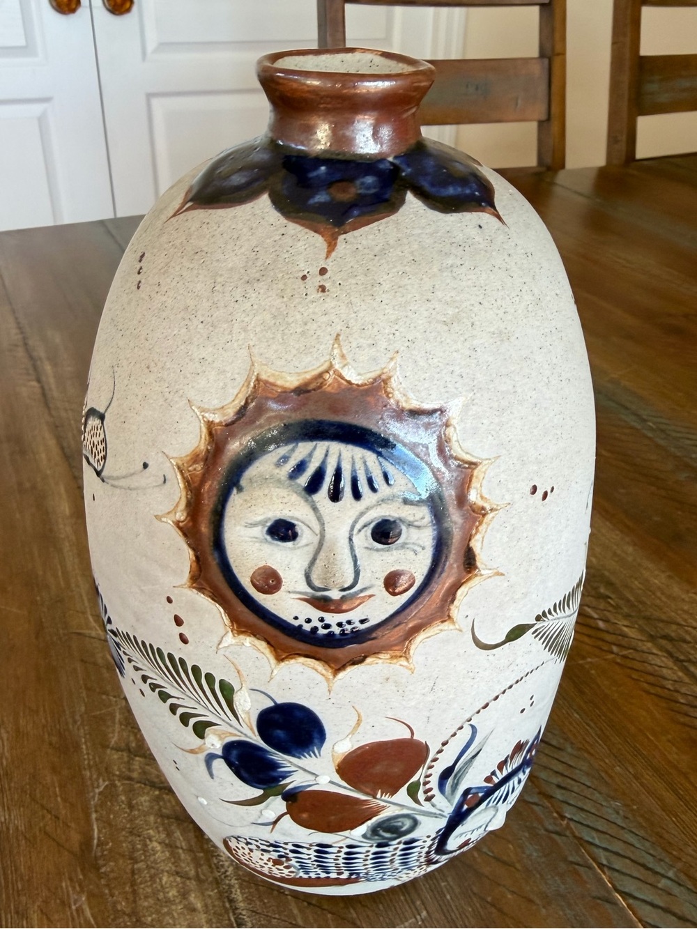 Vintage Tonala Sun Face Vase Pottery Mexico Art